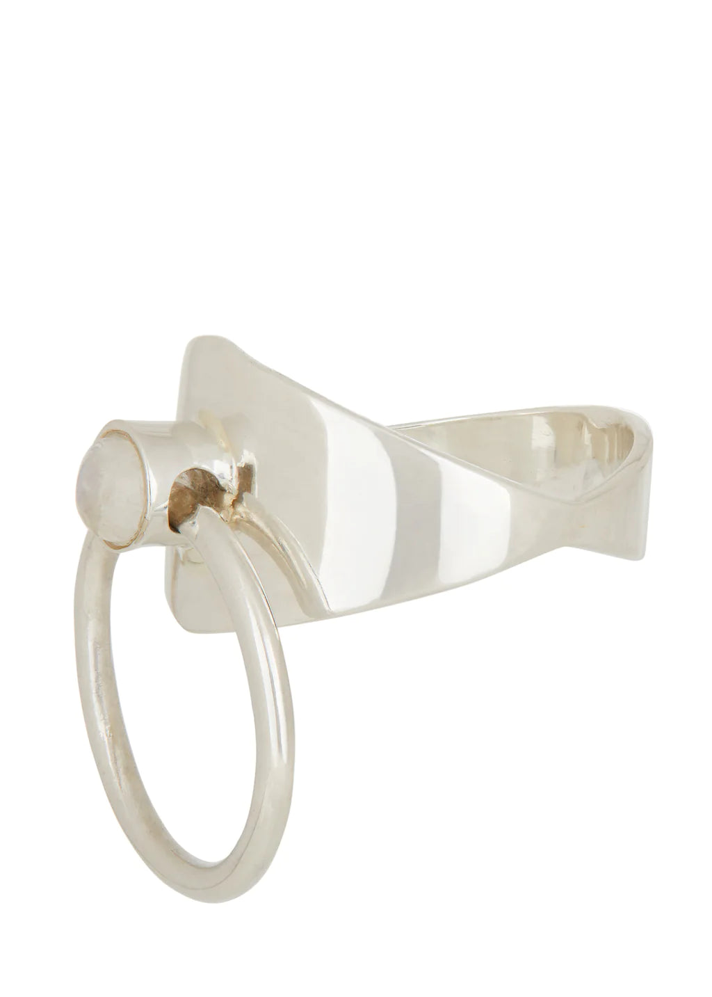 Our classic kinetic ring in sterling silver and moonstone cabochon.
