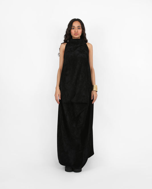 Fluid Geometry Dress - Black Cotton Silk