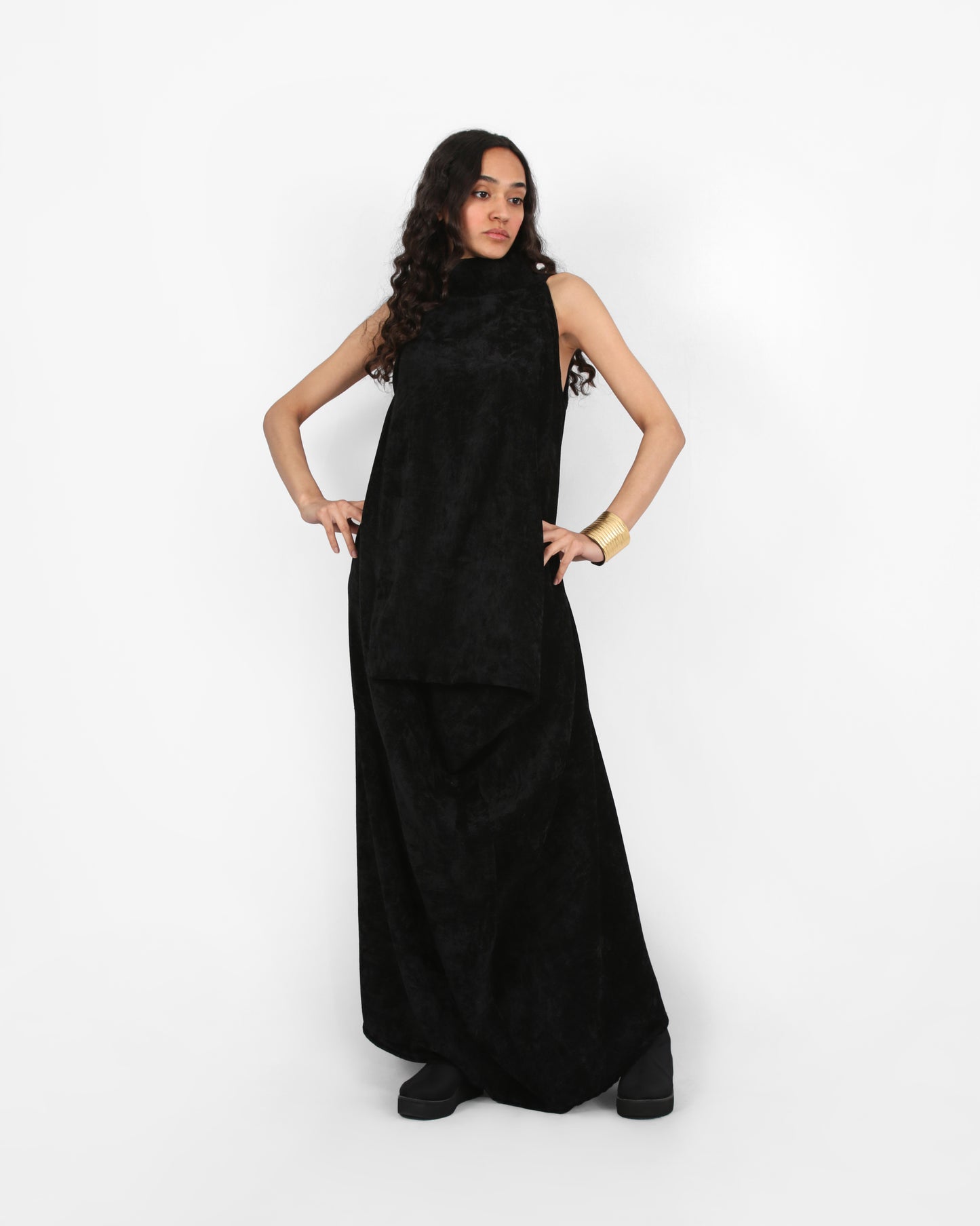 Fluid Geometry Dress - Black Cotton Silk