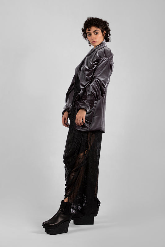 Spiral Drape Coat - Silver Velvet