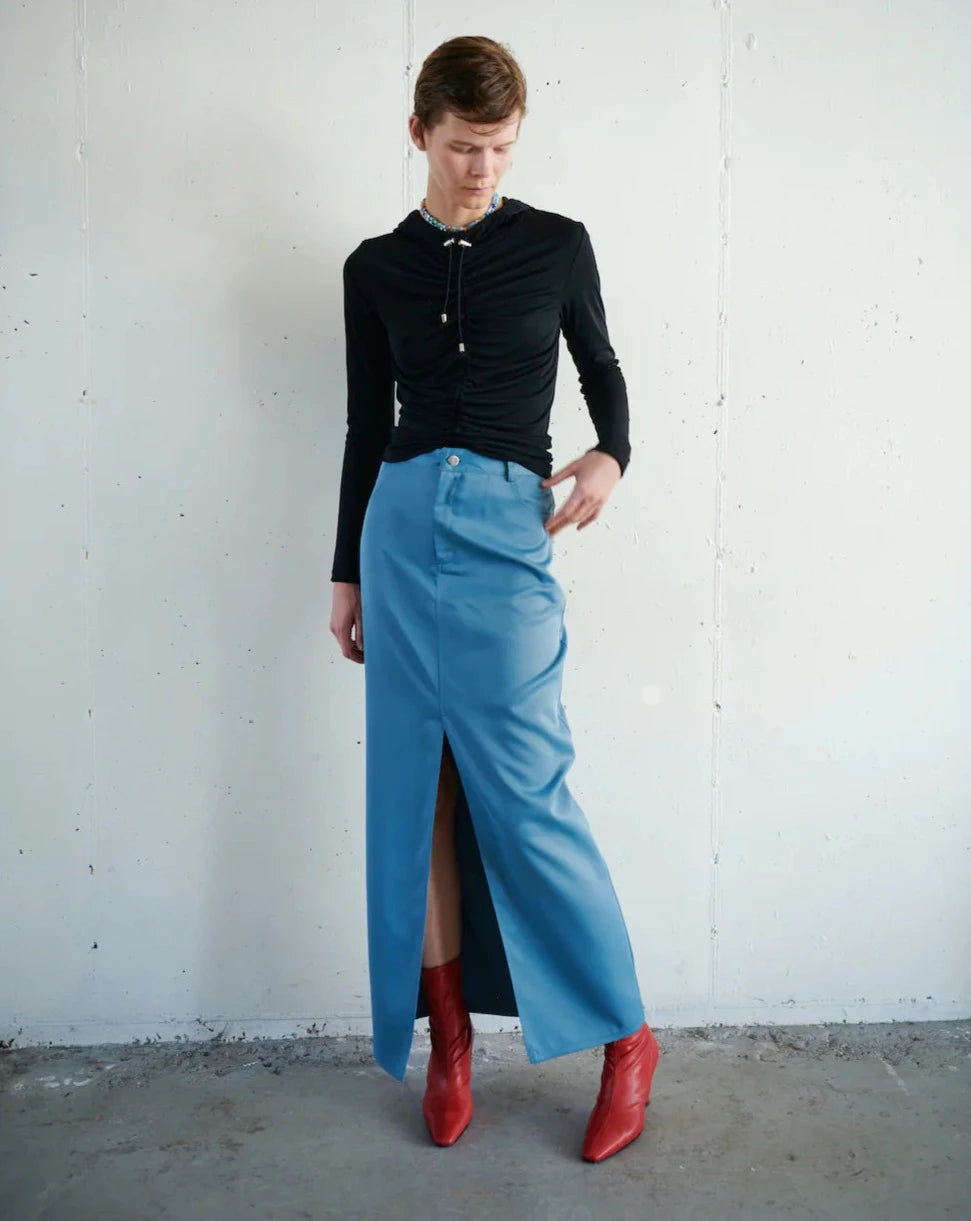 Hooded Gathered Top - Black