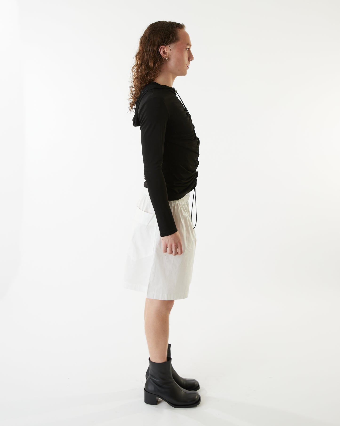 Hooded Gathered Top - Black