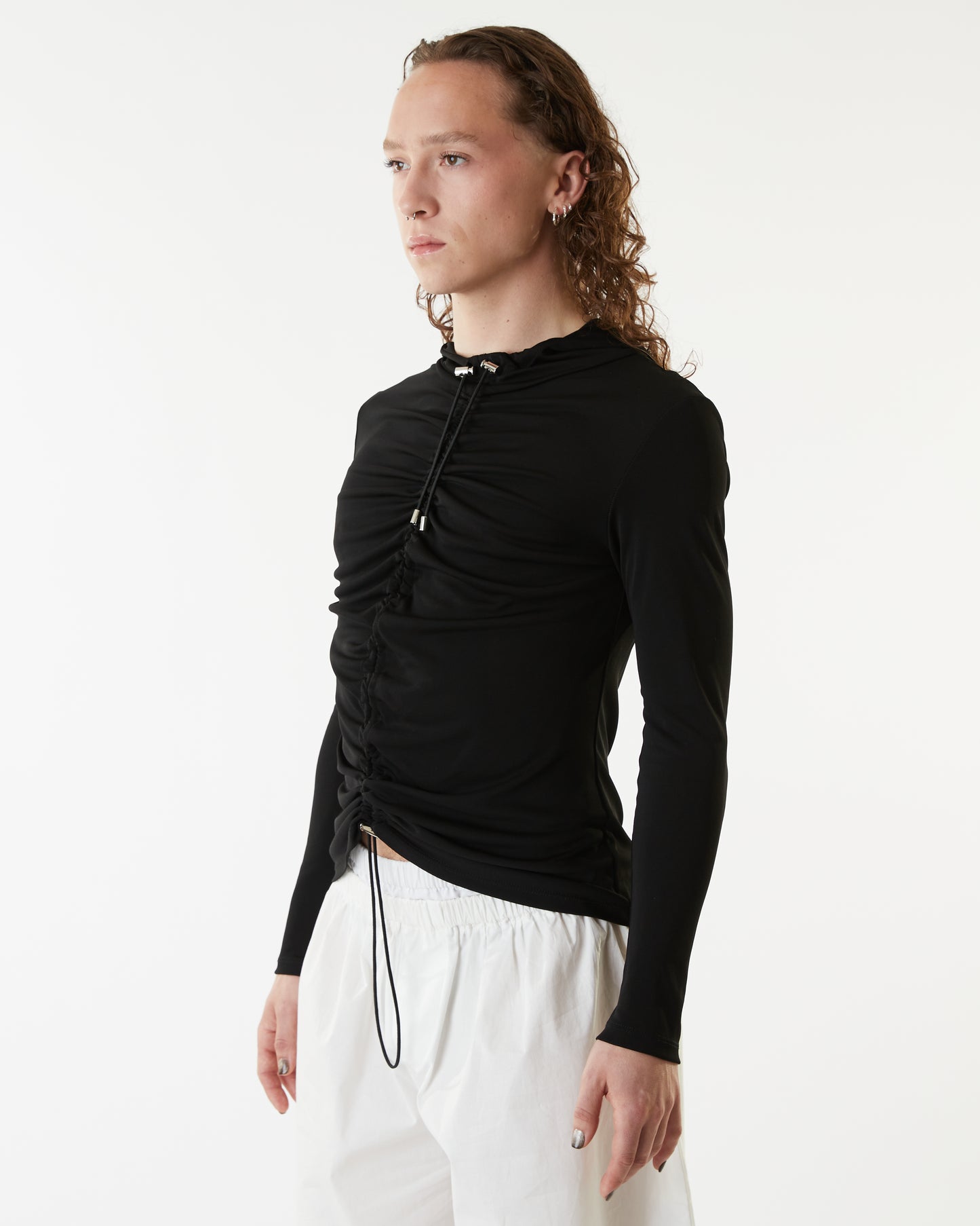 Hooded Gathered Top - Black