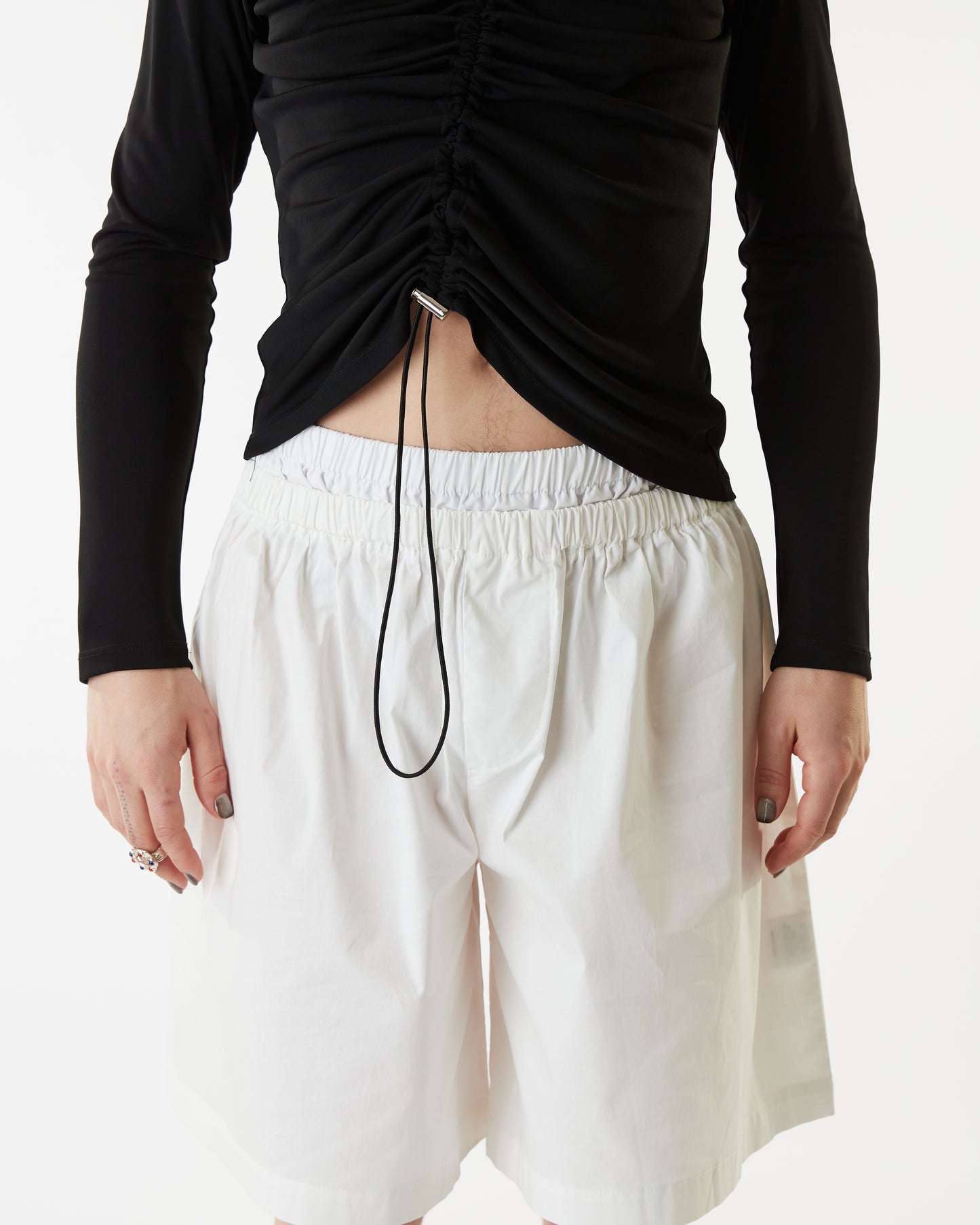 Hooded Gathered Top - Black