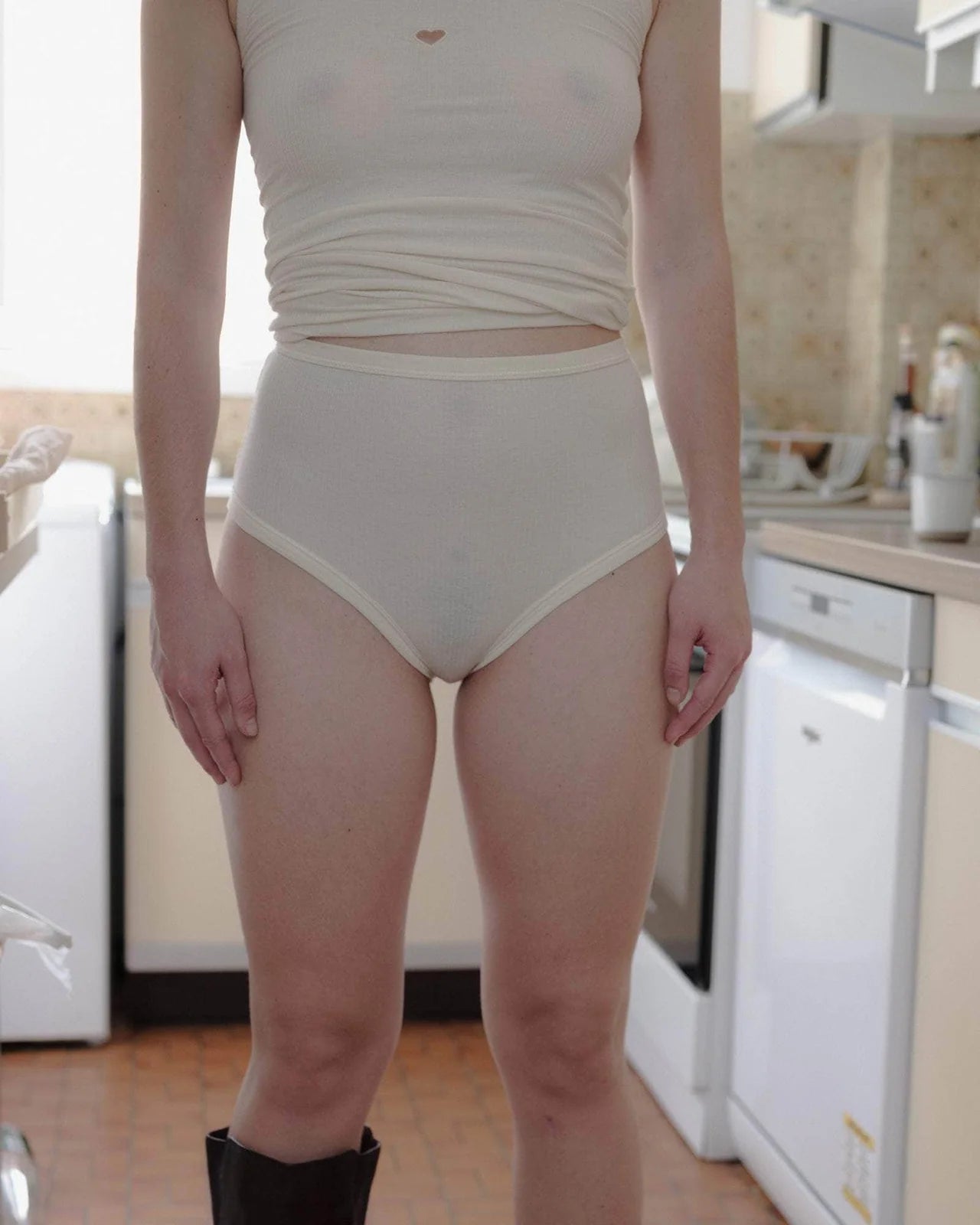 Heart High Waist Bell Pants - Undyed