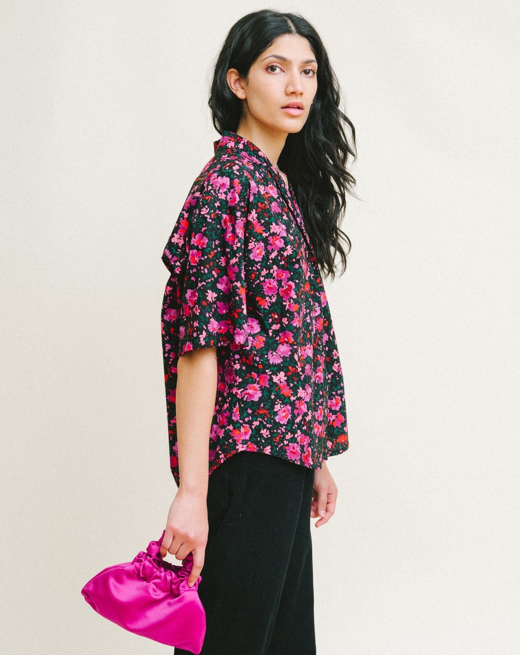Romeo Button Down Top - Abstract Floral