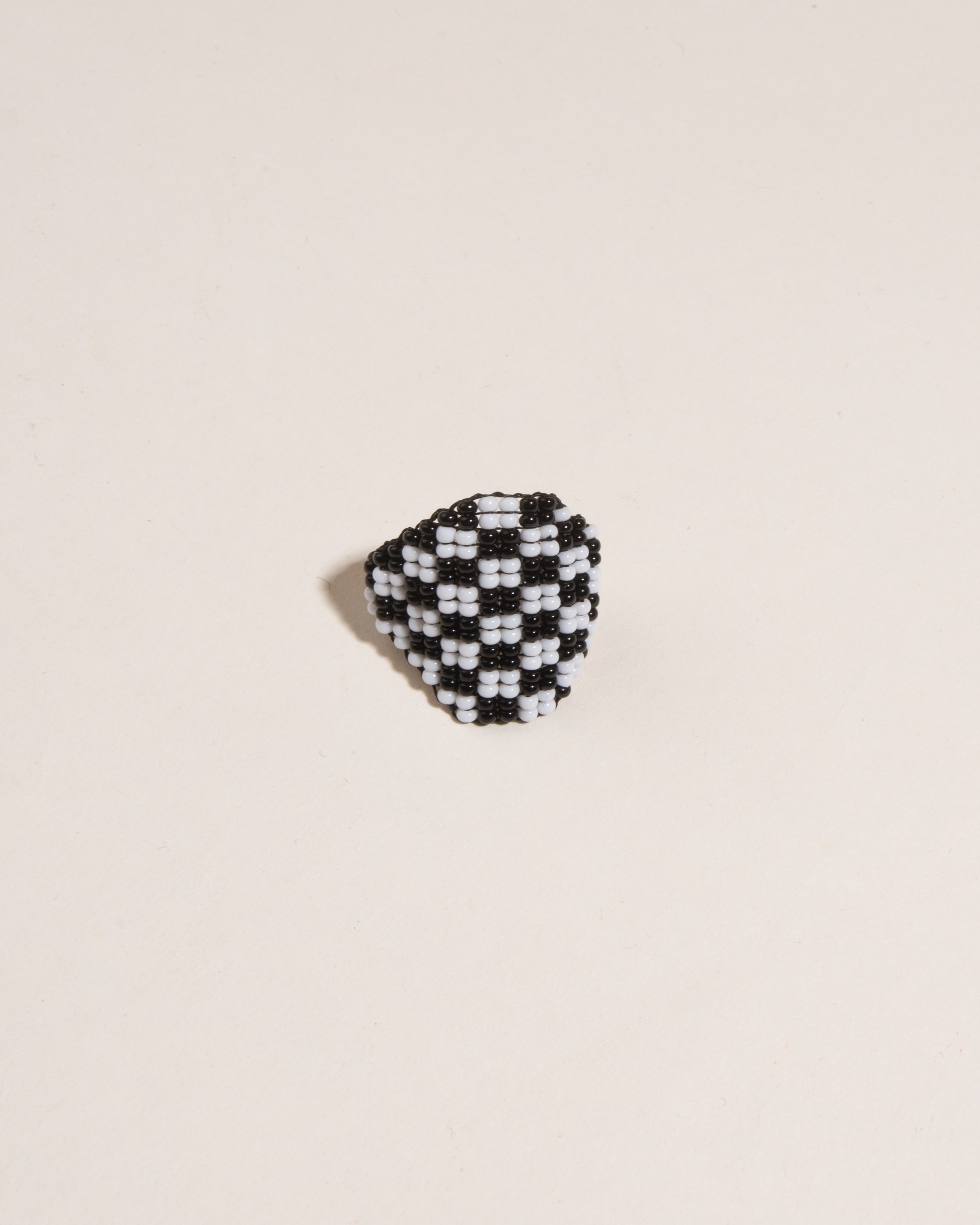 SANTA ISLA ready set go beaded black and white checkered ring 
