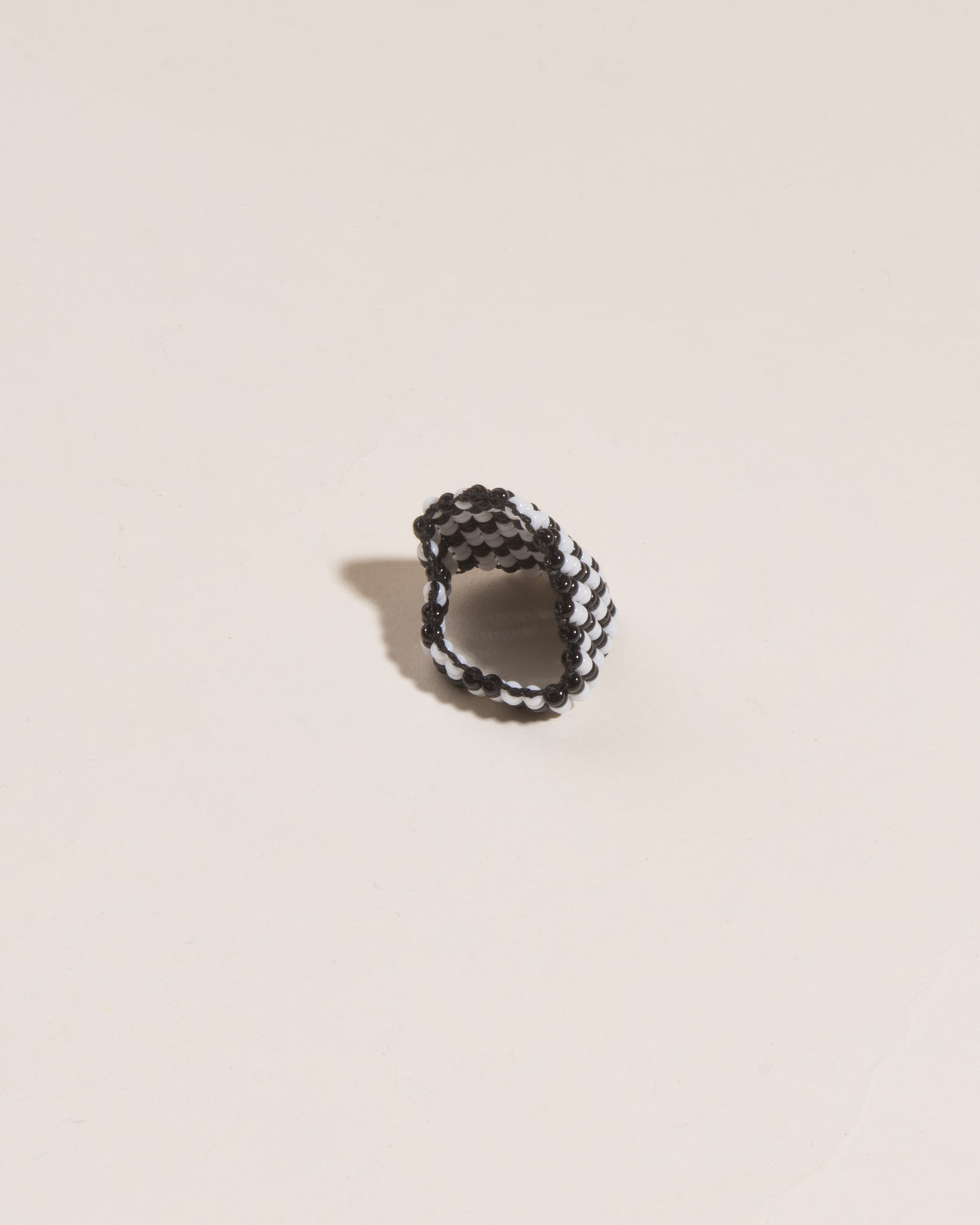 SANTA ISLA ready set go beaded black and white checkered ring