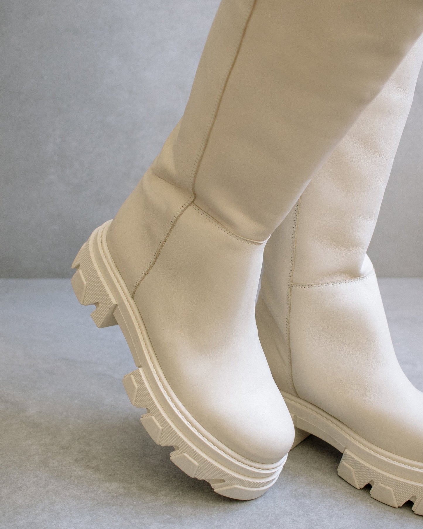 Katiuska Leather High Boot - Off-white