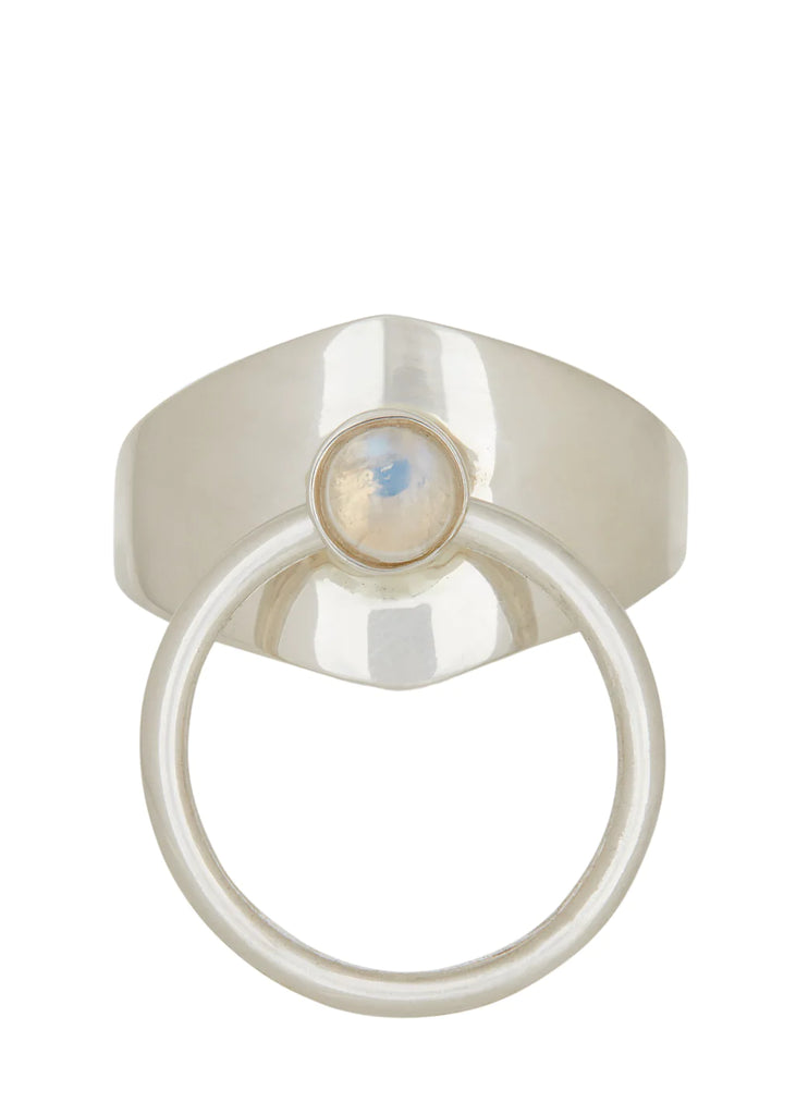 Our classic kinetic ring in sterling silver and moonstone cabochon.