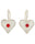 Mondo Mondo heart shaped wire drop earring in sterling silver with red glass faceted gem in center of each heart
