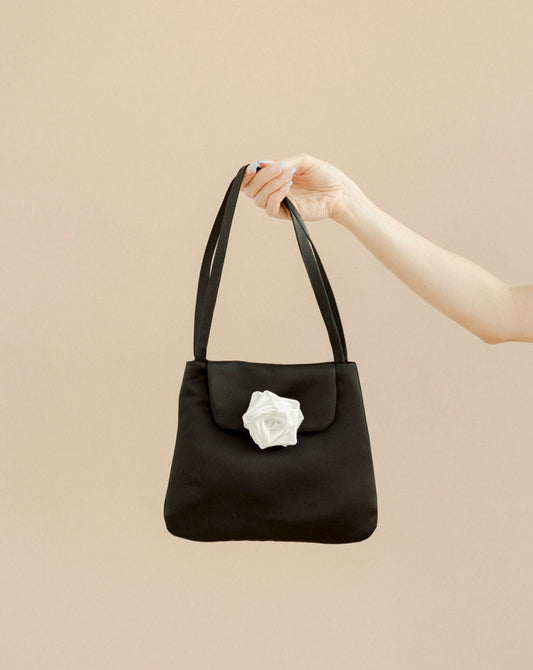 Alice Bag - Black Satin White Rosette