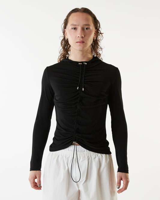 Hooded Gathered Top - Black