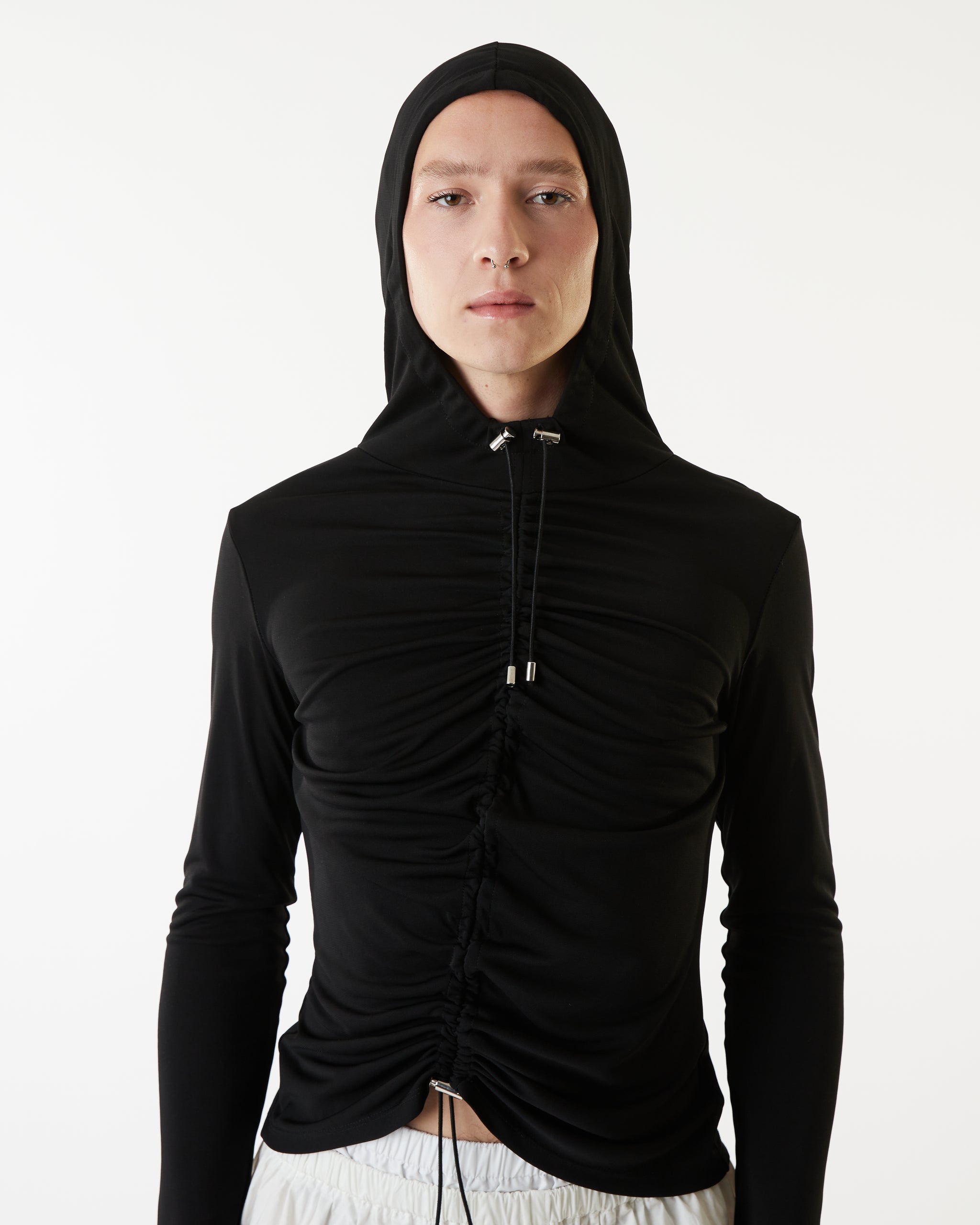 Hooded Gathered Top - Black