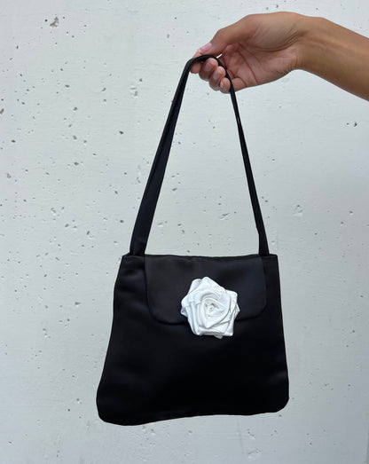 Alice Bag - Black Satin White Rosette