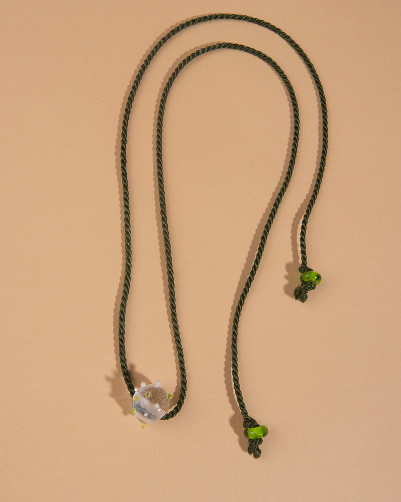 Glass Bead and Rope Necklace – Lime Green Confetti