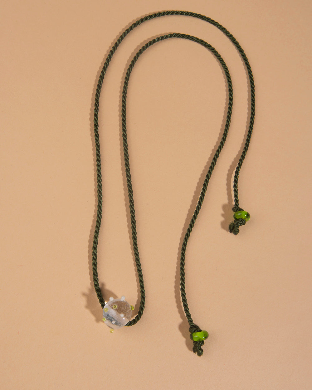 Glass Bead and Rope Necklace – Lime Green Confetti (Dark Green)