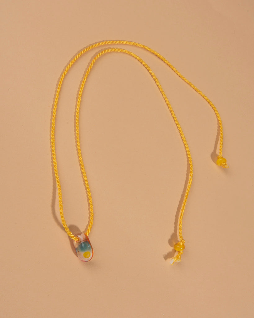 Glass Bead and Rope Necklace – Yellow Drop