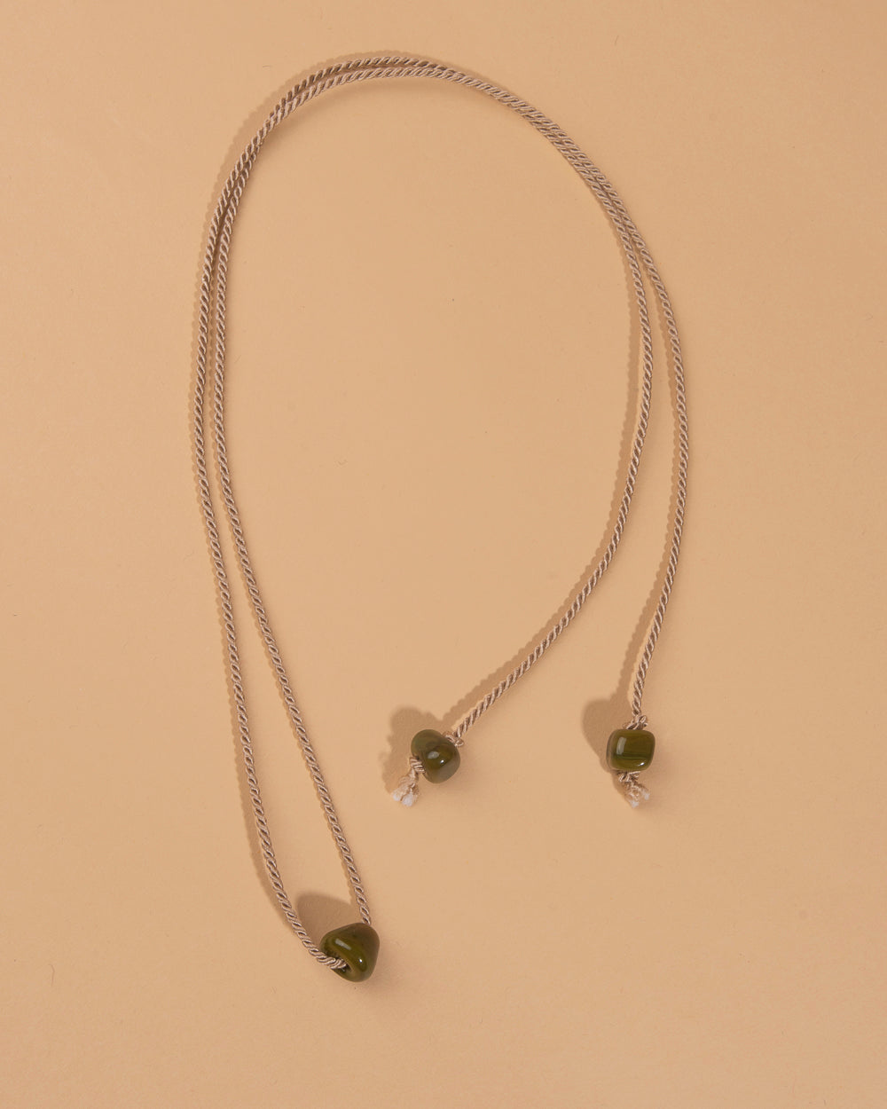Glass Bead and Rope Necklace – Sap Green Taupe