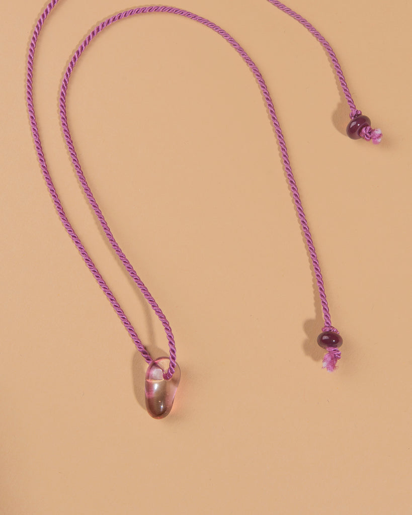 Glass Bead and Rope Necklace – Purple Drop