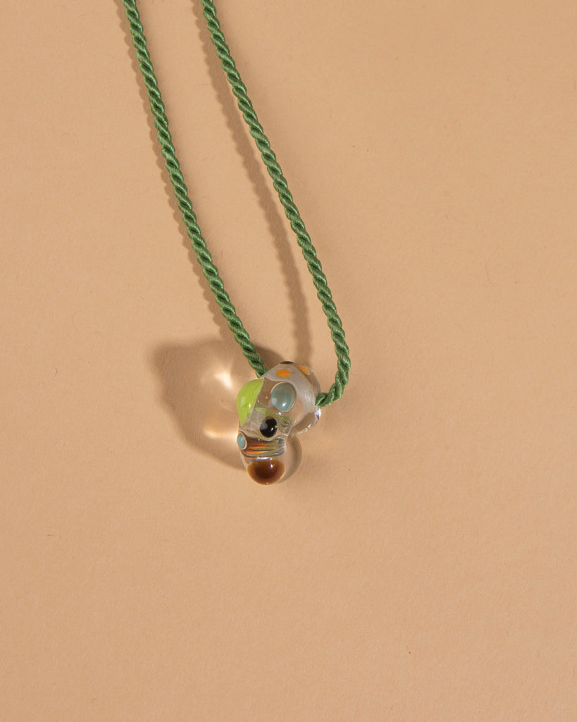 Glass Bead and Rope Necklace – Multi Green Confetti