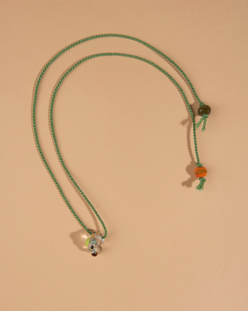 Glass Bead and Rope Necklace – Multi Green Confetti