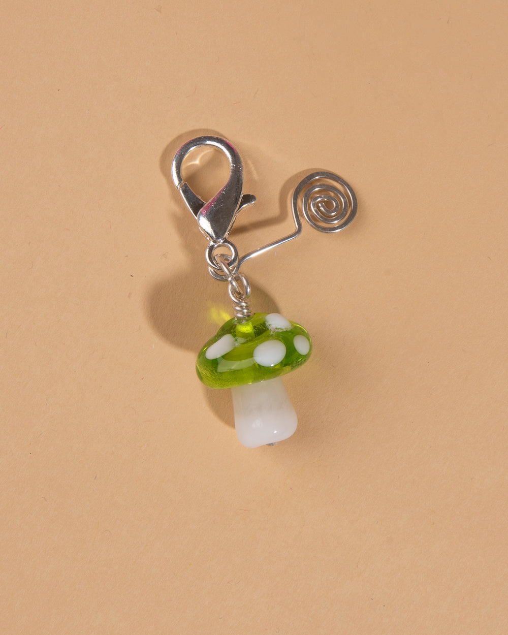 Mushroom Keychain Charm – Lime Green Squiggle