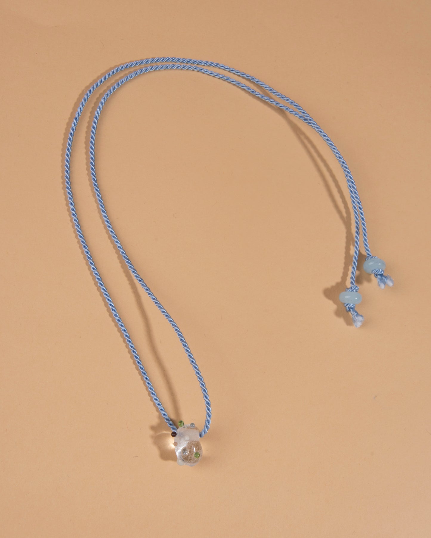 Glass Bead and Rope Necklace – Baby Blue Confetti