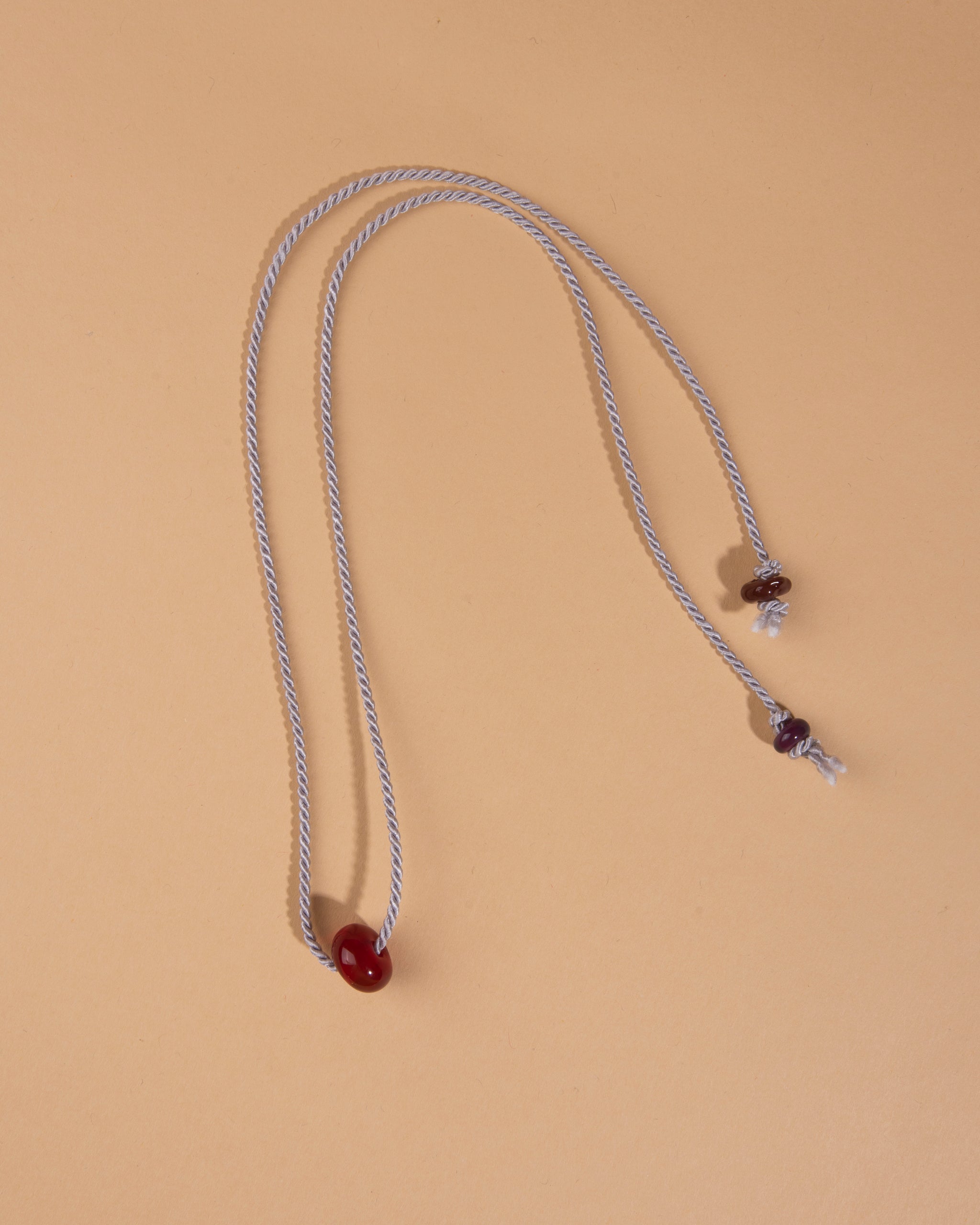 Glass Bead and Rope Necklace –  Candy Red Lilac