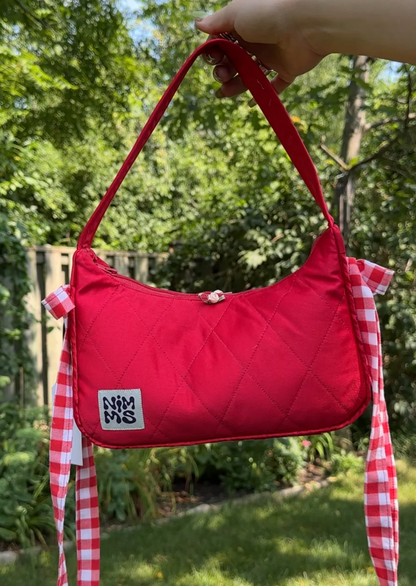 Red Satin Mini Bag - Gingham Bows