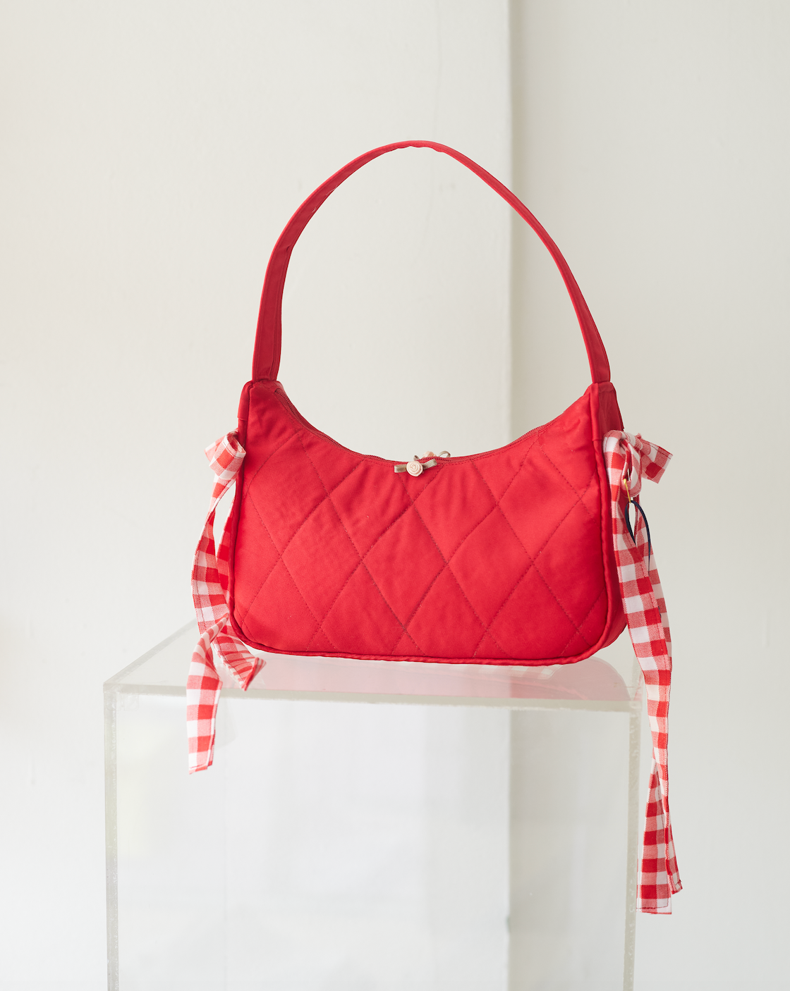 Red Satin Mini Bag - Gingham Bows