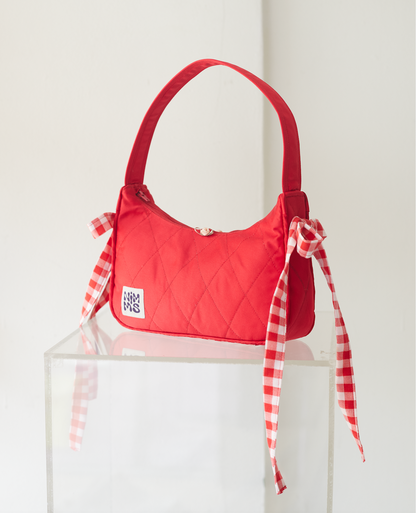 Red Satin Mini Bag - Gingham Bows