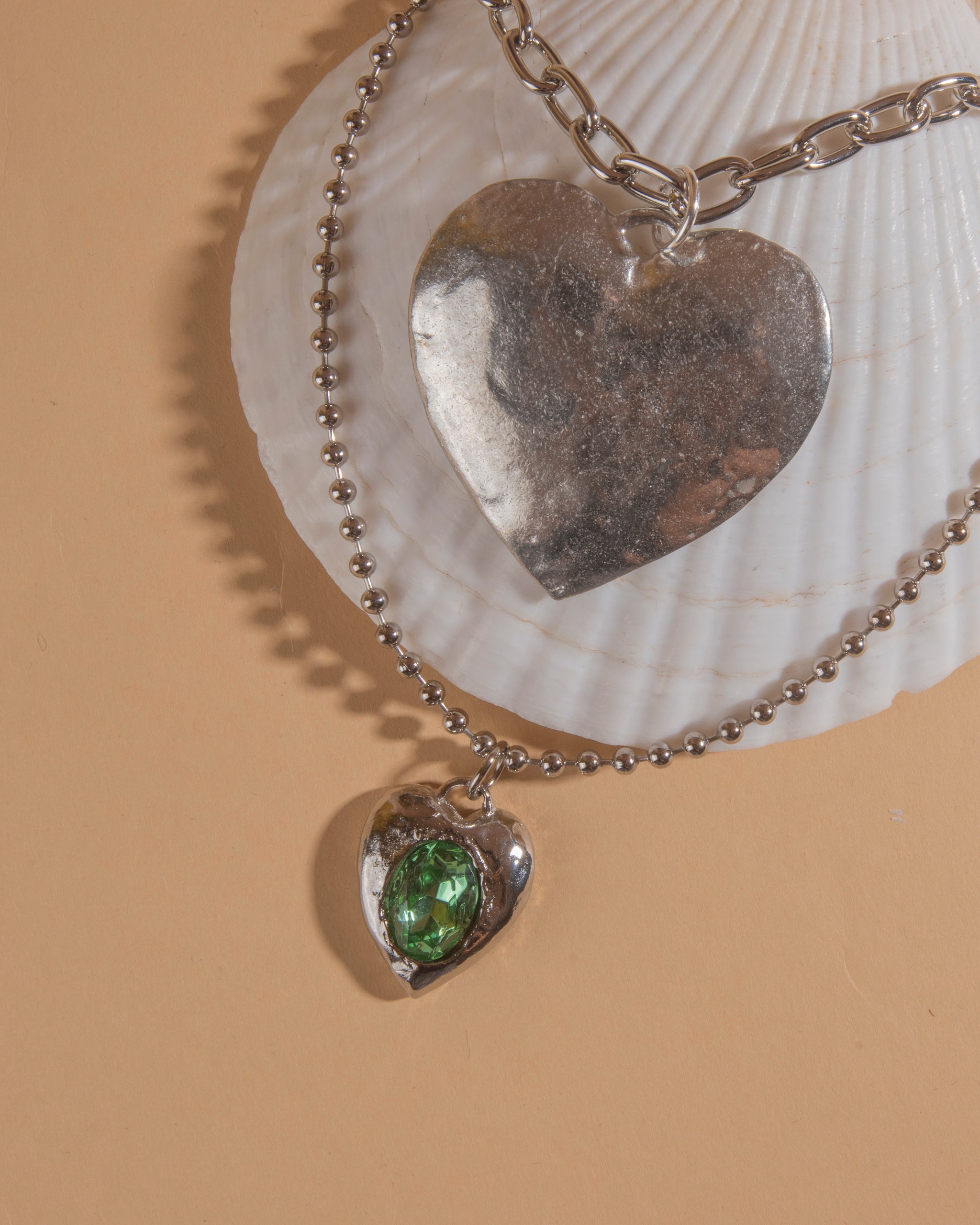 Silver-tone heart necklace on cable chain