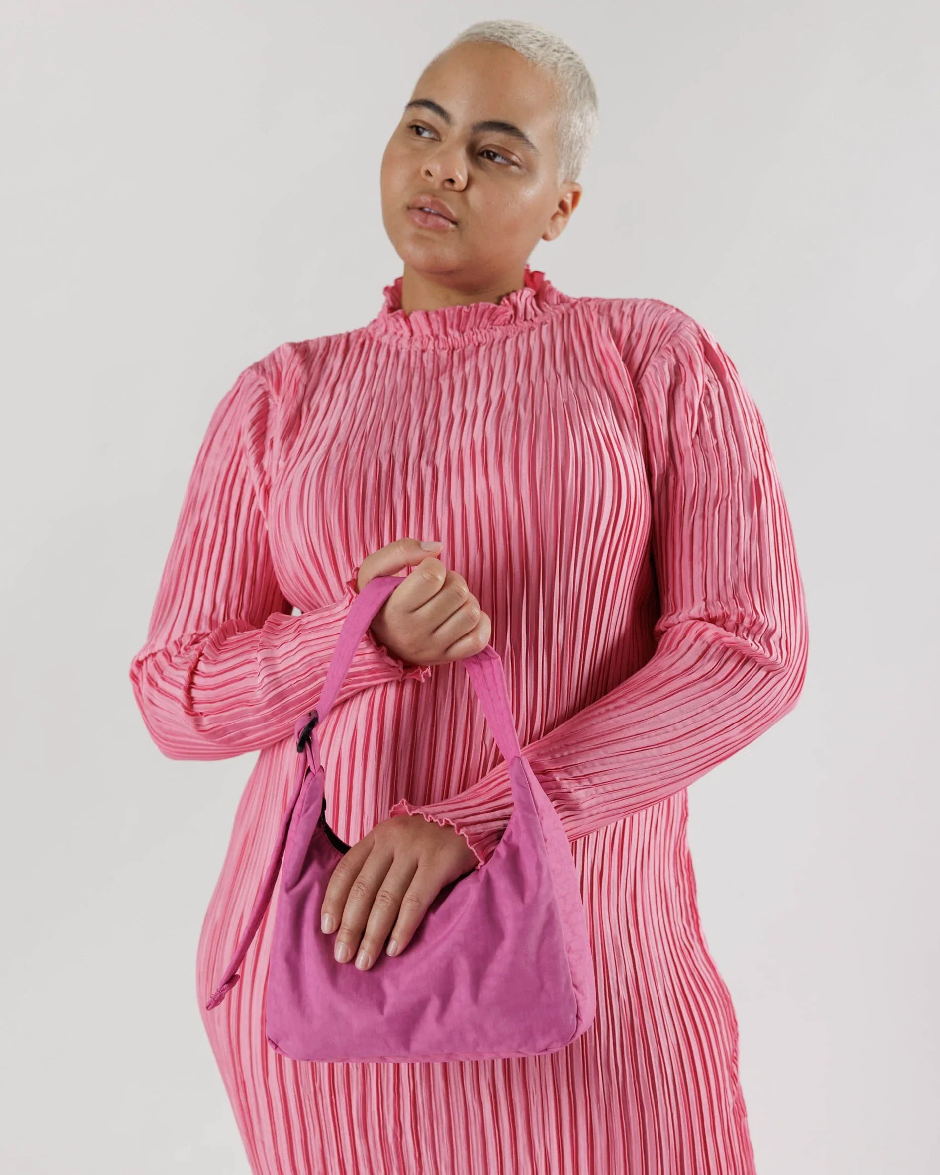 Extra Pink Mini Nylon Shoulder Bag With Black Zipper