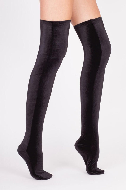 Velvet Overknee Socks - BLACK
