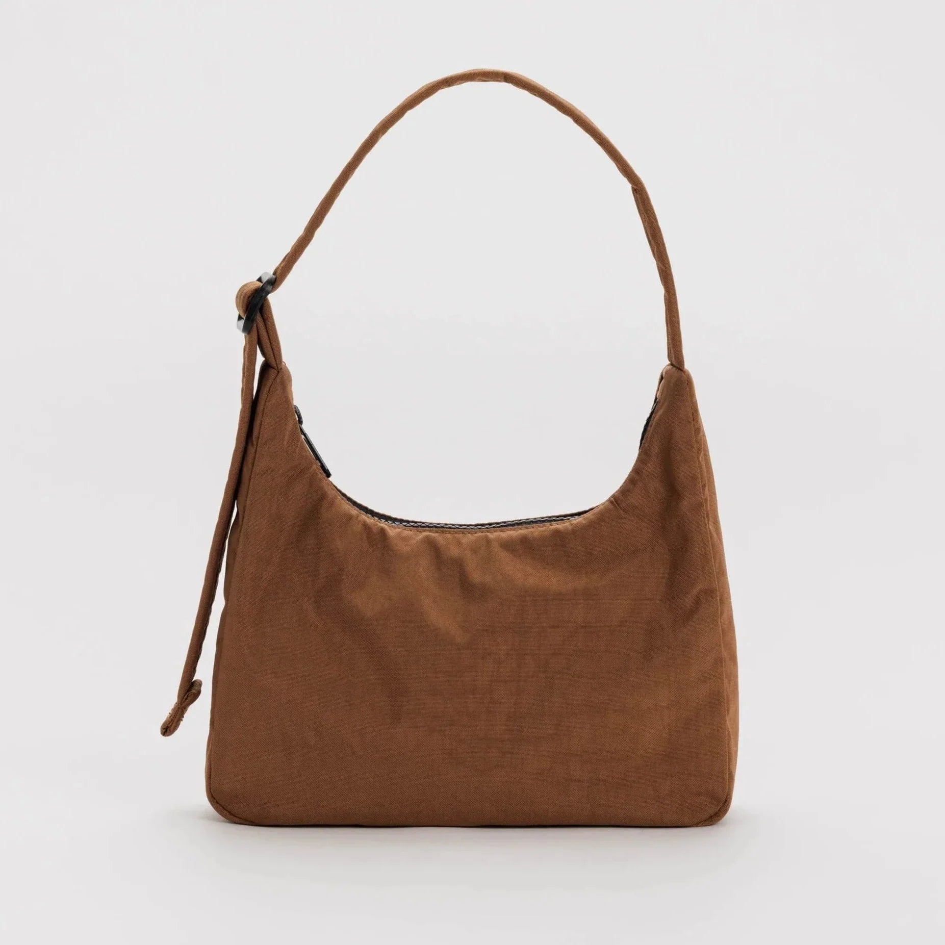Brown Mini Nylon Shoulder Bag with Black Zipper