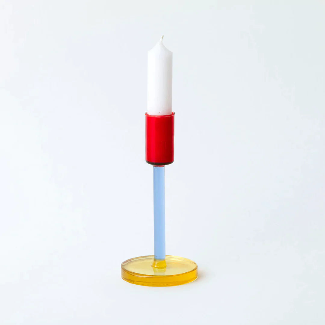 Tall Glass Candlestick Holder – Blue / Red