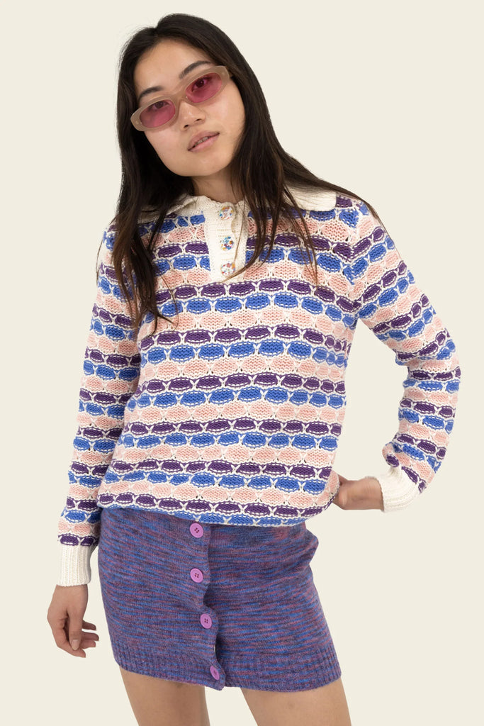 Confetti Crochet Polo Sweater – Bubblegum