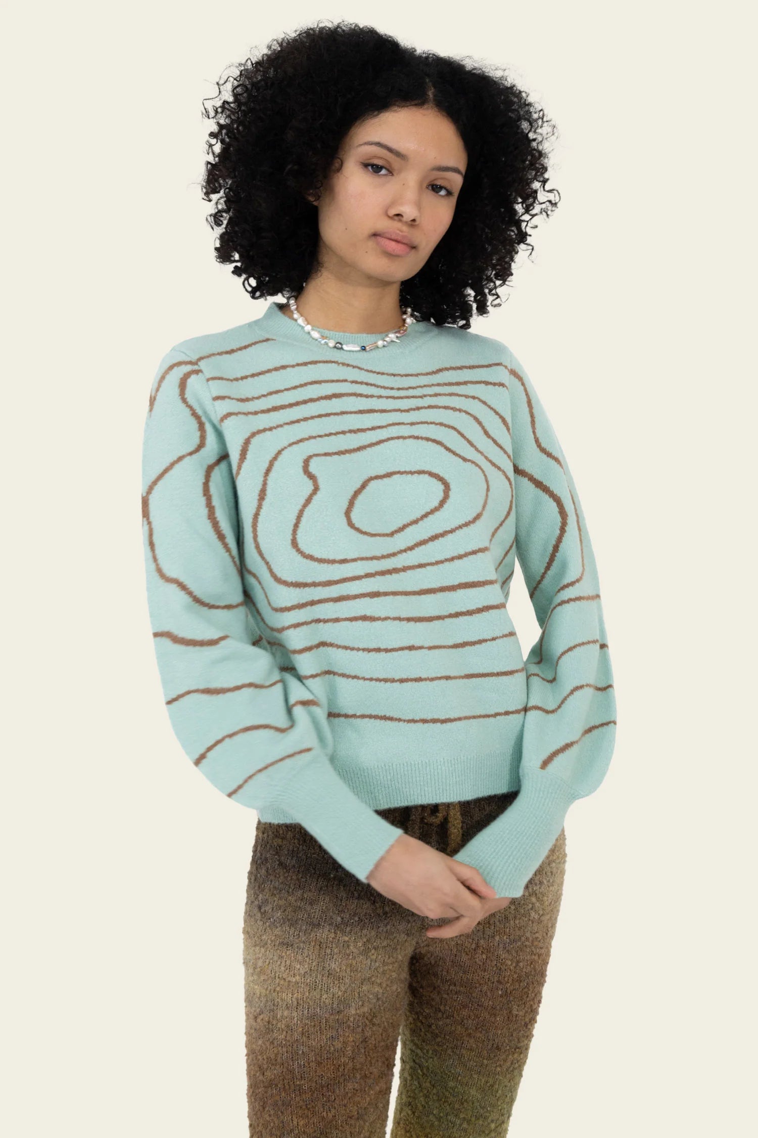 Transverse Wave Jacquard Sweater – Sky Green Multi