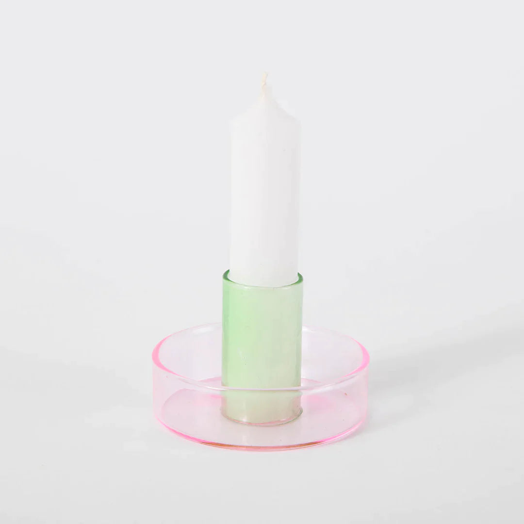Duo Tone Glass Candle Holder – Pink / Green