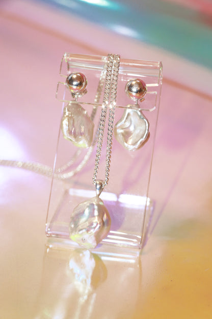 Galene Earrings - Silver & Keshi Pearl