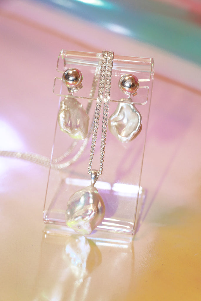 Galene Earrings - Silver & Keshi Pearl