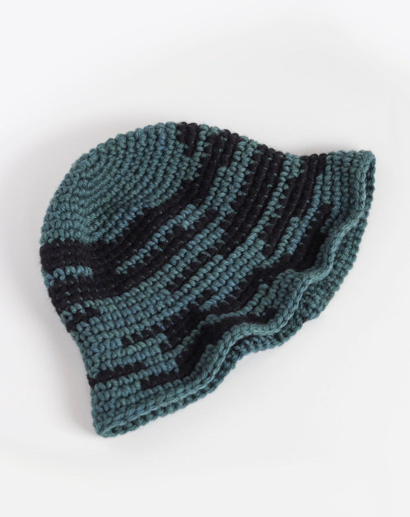 Crochet Bucket Hat - Teal & Black