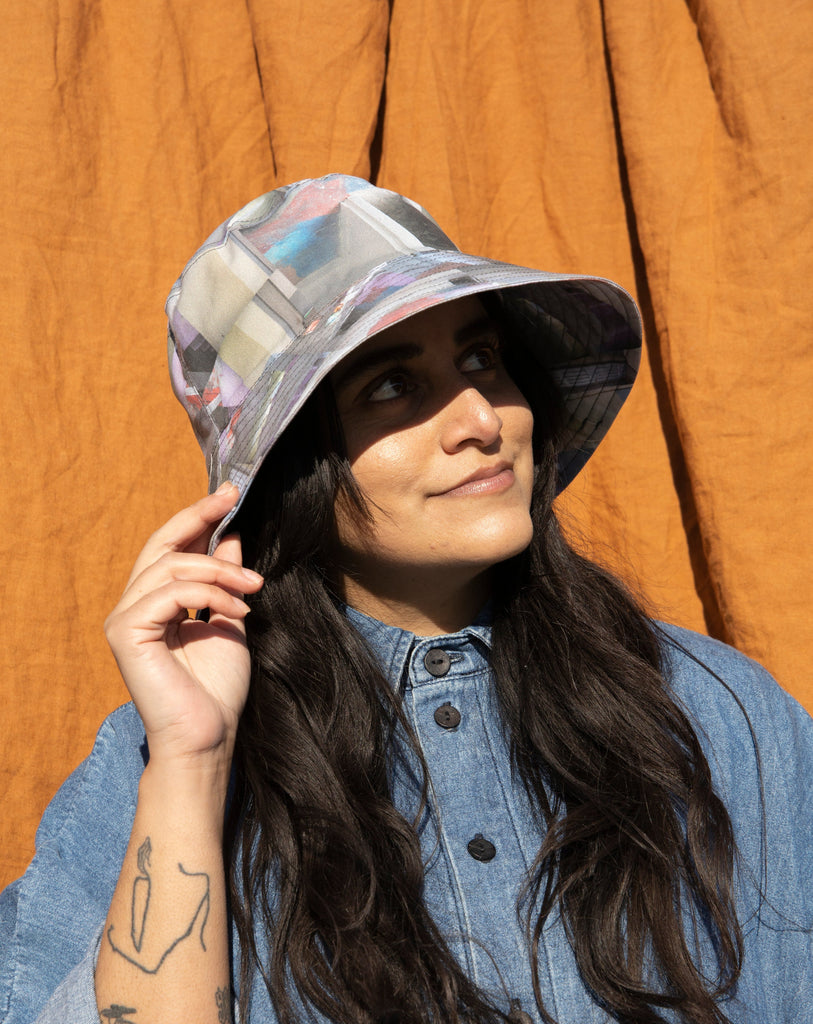 CLYDE X Maya Beaudry Collaboration patterned bucket hat 100% cotton. Available at Ease Toronto