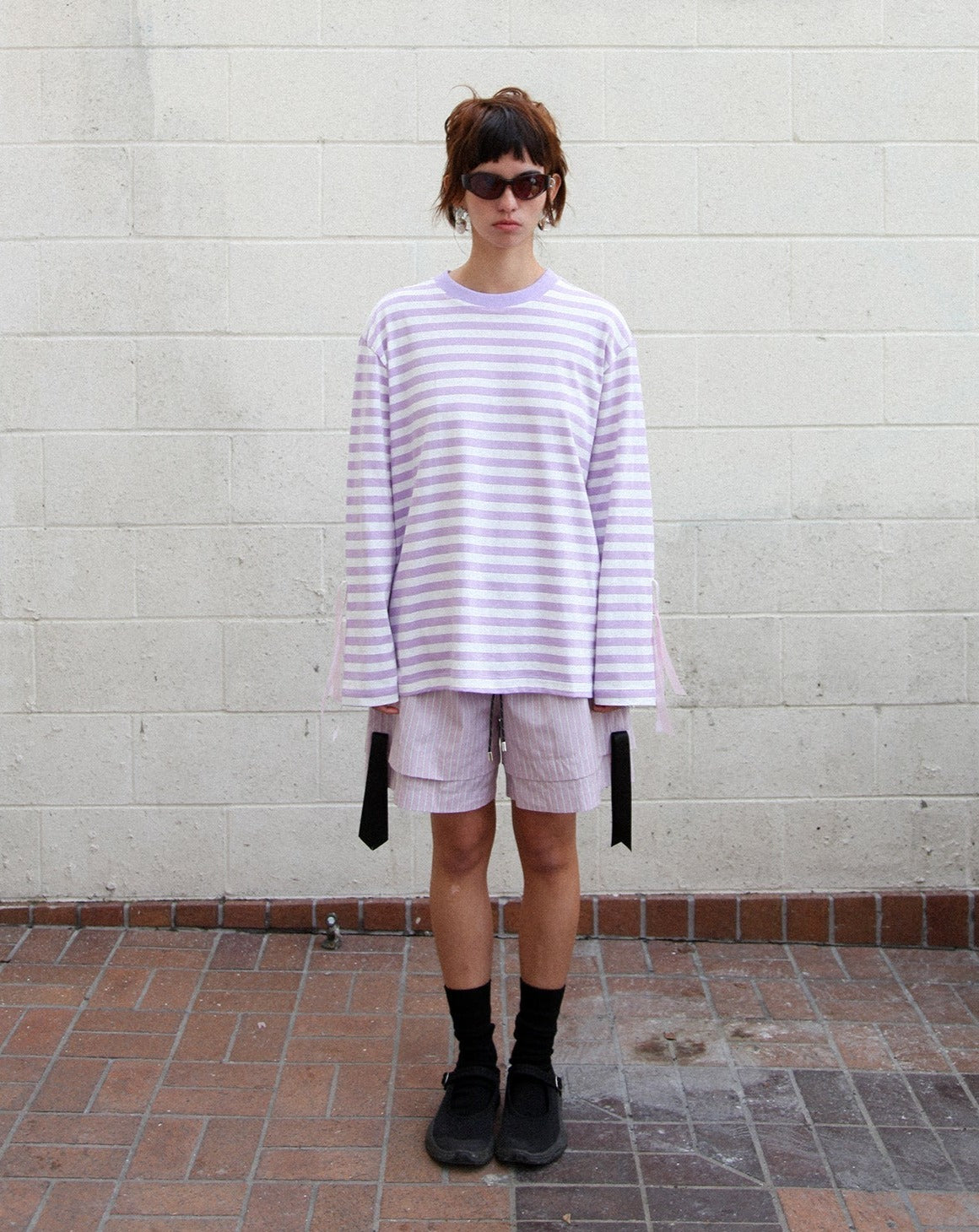 Long Sleeve Boxed Tee – Striped Lilac