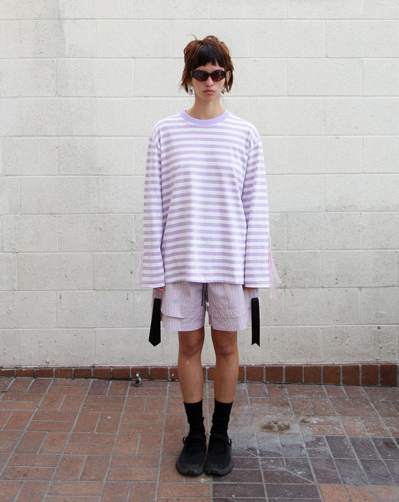 Long Sleeve Boxed Tee – Striped Lilac