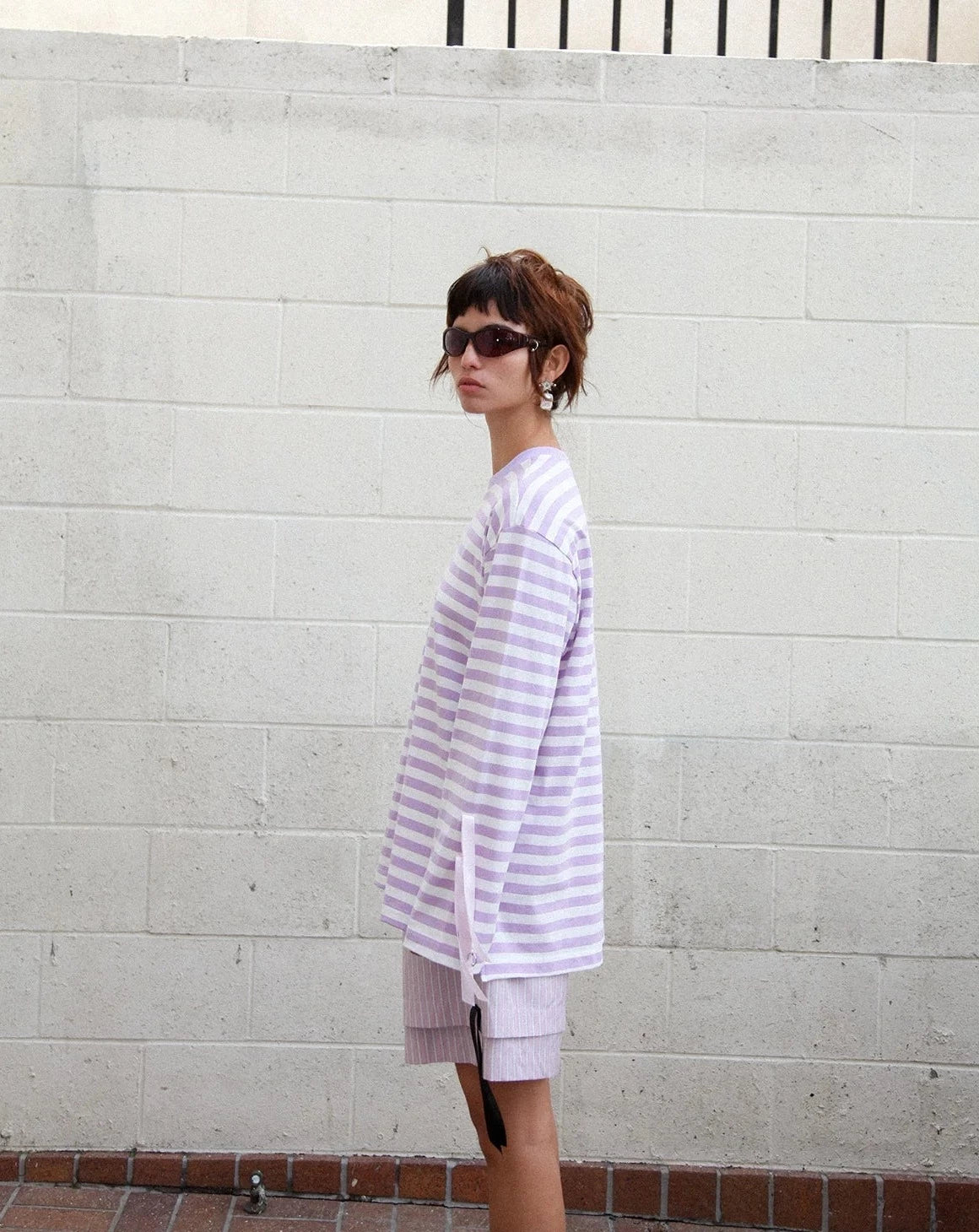 Long Sleeve Boxed Tee – Striped Lilac