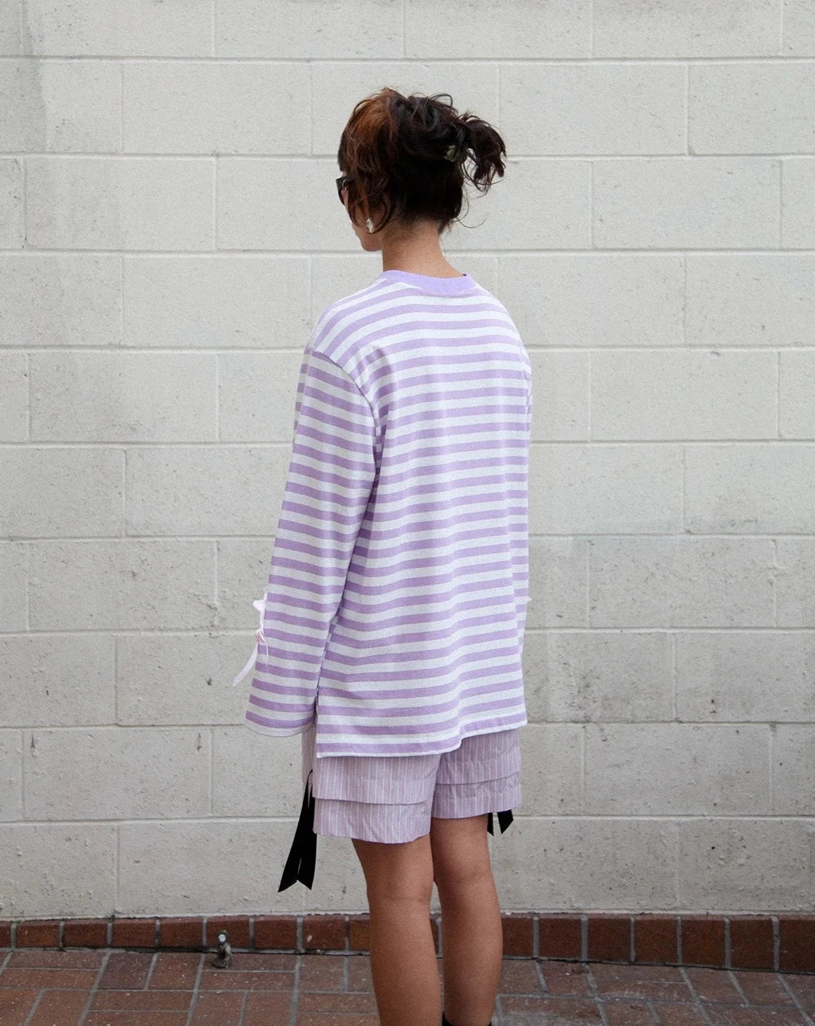 Long Sleeve Boxed Tee – Striped Lilac