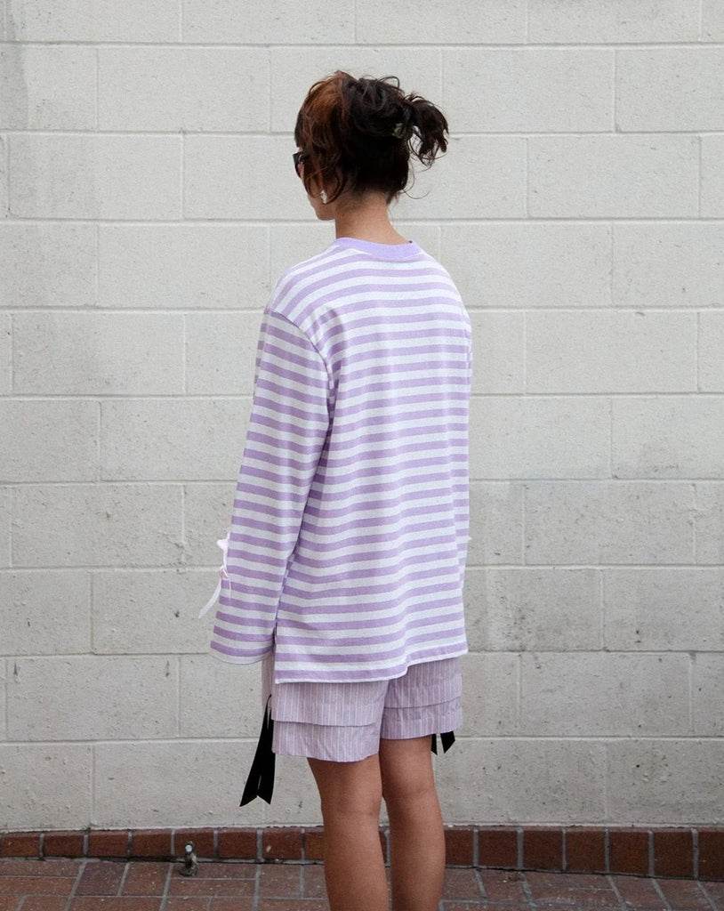 Long Sleeve Boxed Tee – Striped Lilac