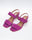 Fuchsia suede heeled sandals with buckle top strap  and fluted heel  available at Everything is Ease Toronto 